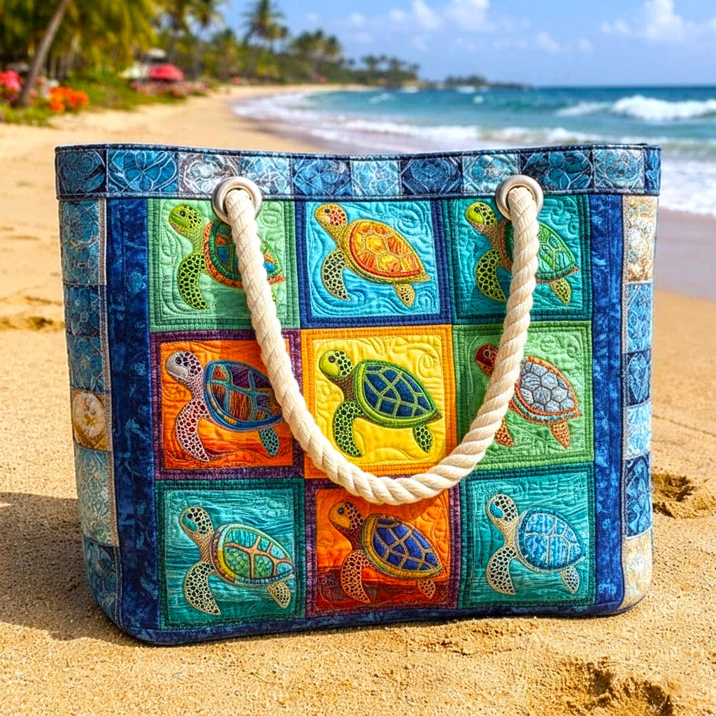 Quilted Beach Bag Peaceful Turtle