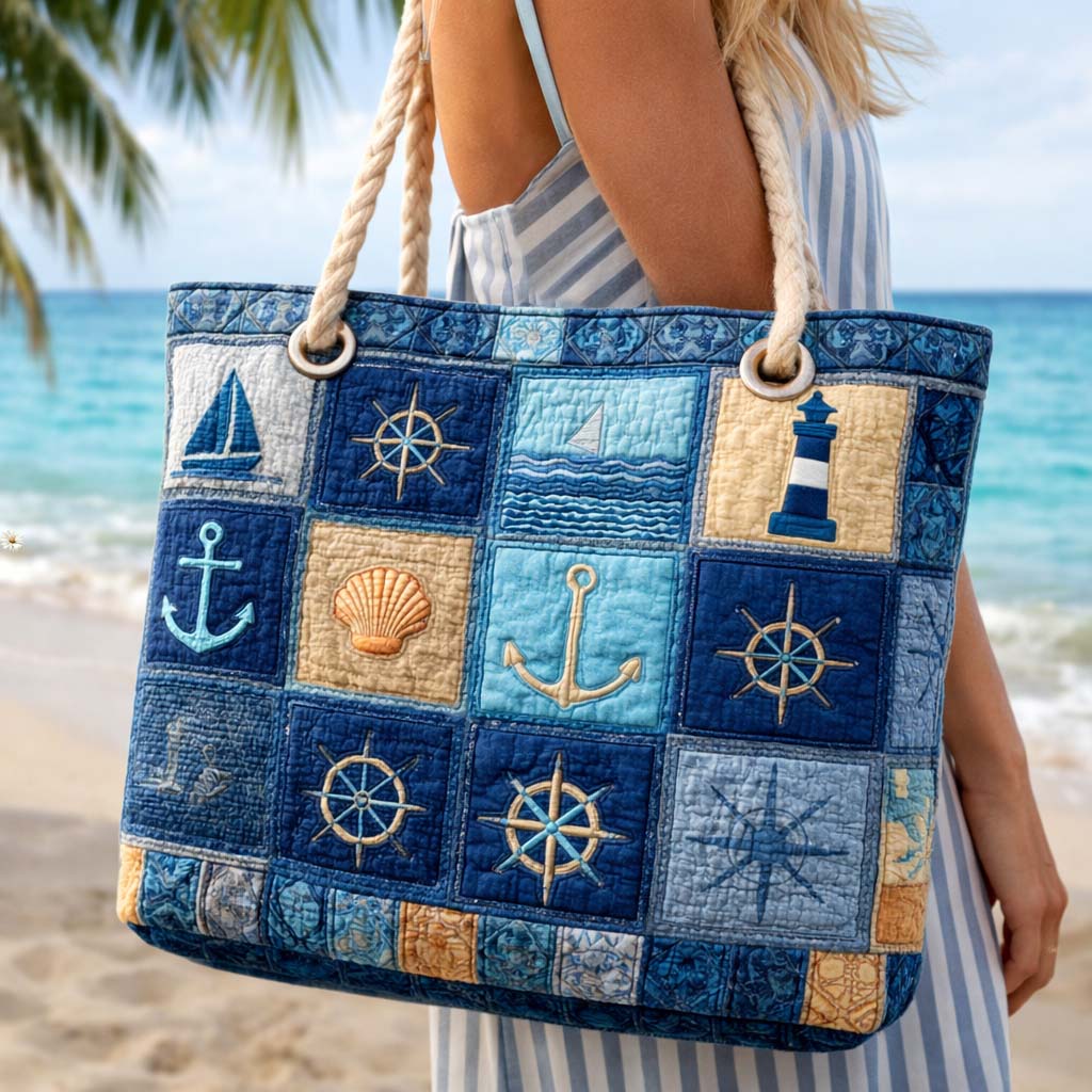 Nautical Blue Quilted Beach Bag